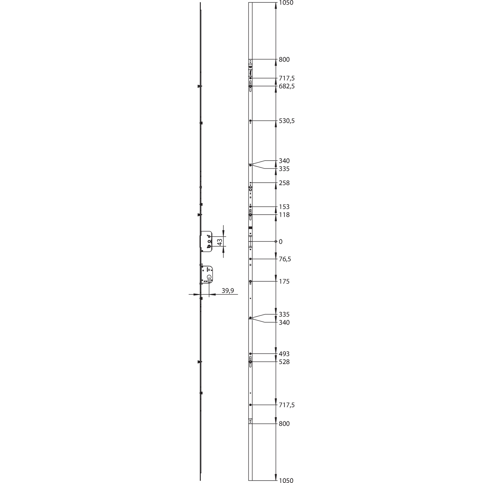 Winkhaus Getriebeschiene GAMA.2300-3.D40 (40 mm)