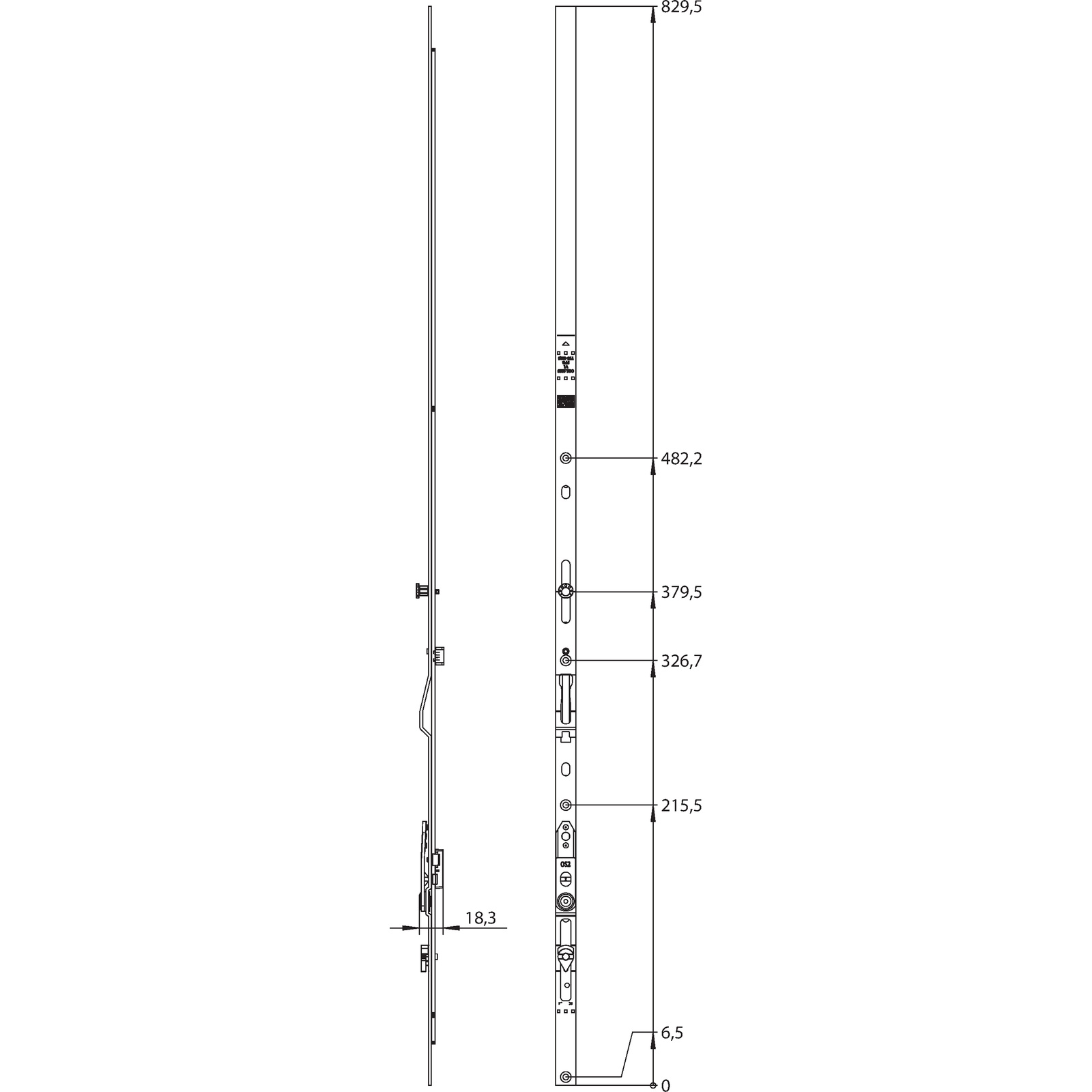 Winkhaus Oberschiene OS2.1025-1, FFB 775-1025 mm, 1 Zapfen