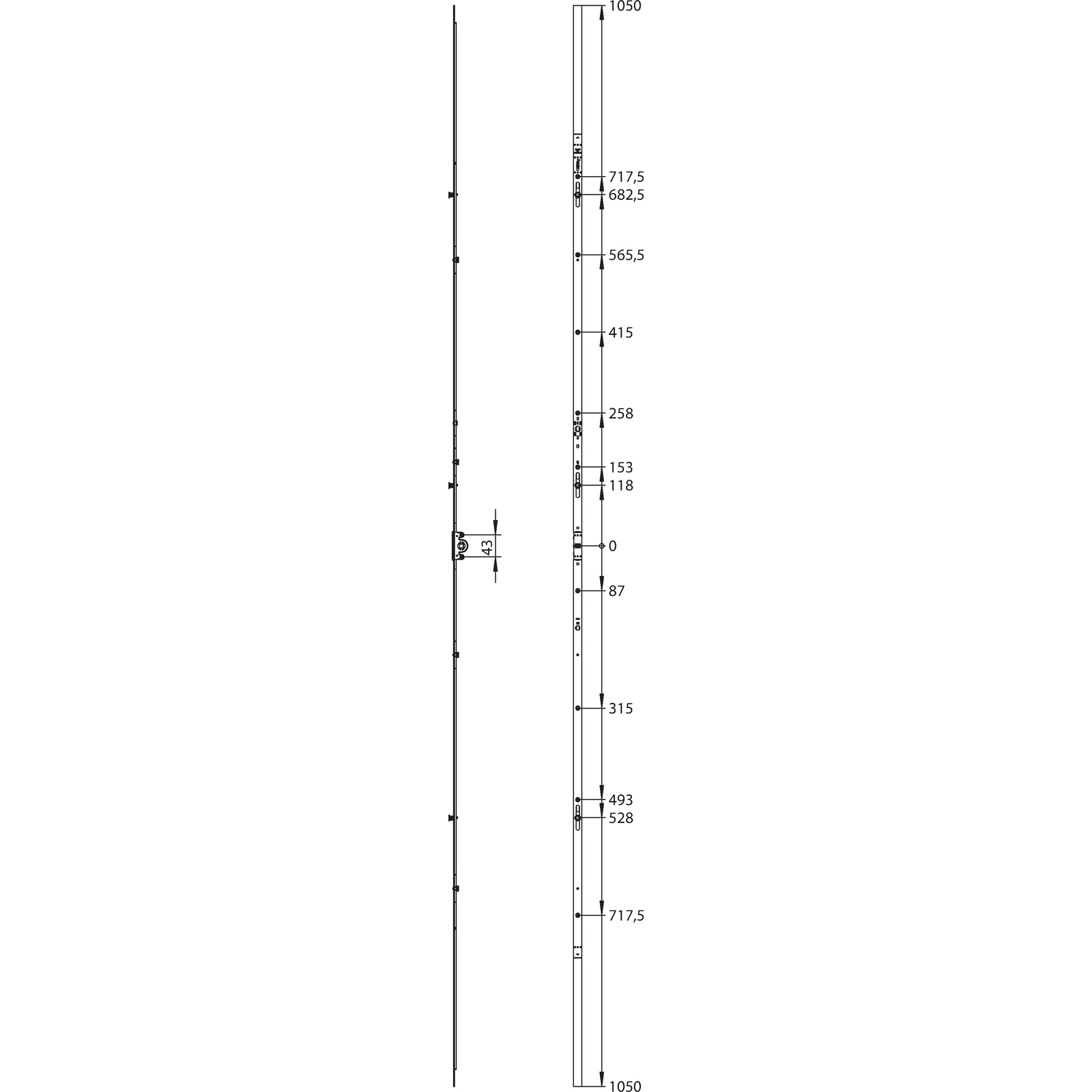 Winkhaus Getriebeschiene GAM.2300-3, DM 15,5 mm, FFH 1800-2300 mm